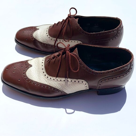 Vintage Nettleton Men’s Two Tone Wingtip Oxford Shoes Brown & White 10.5 main image 6